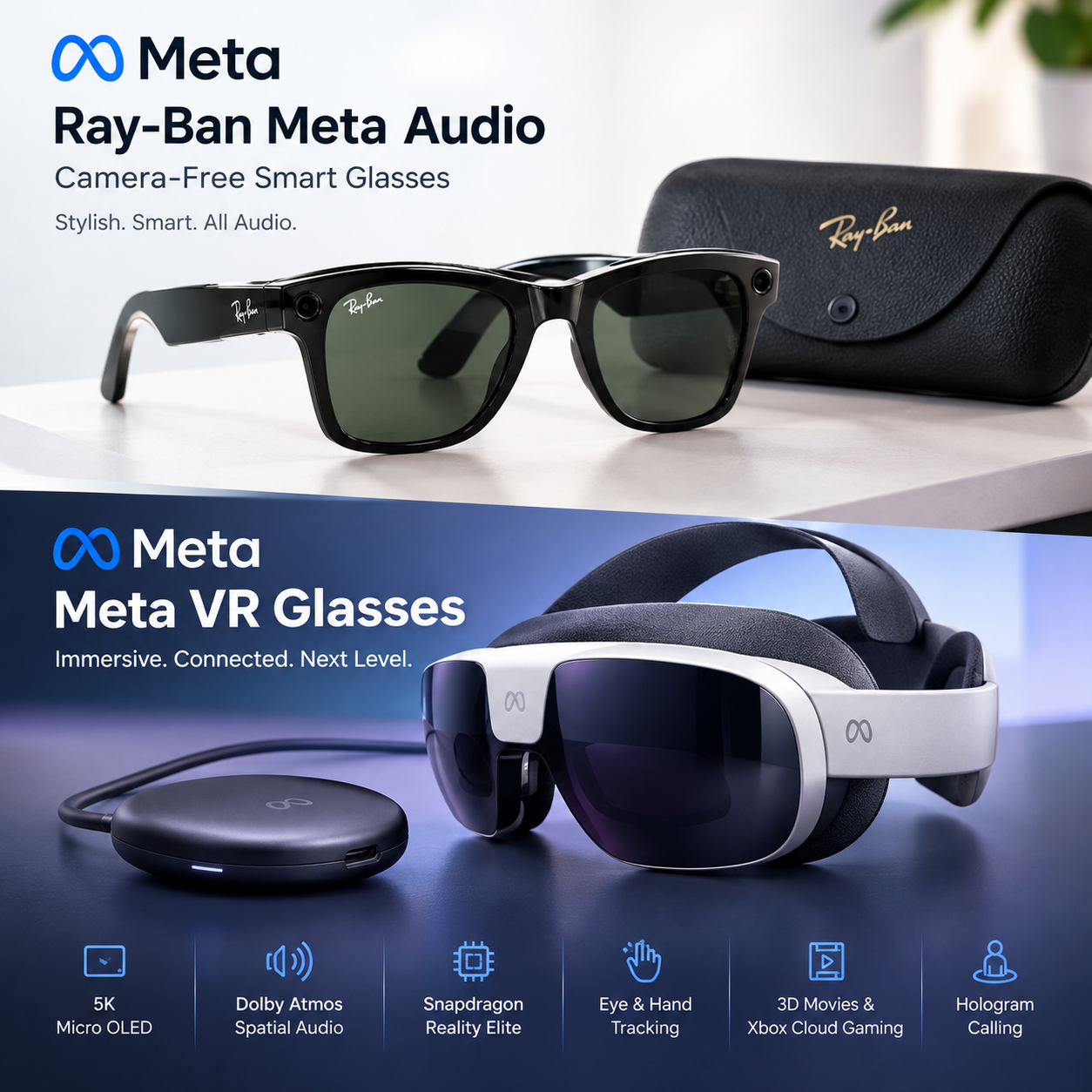 Meta Just Unveiled the Future of Smart Glasses! Camera-Free Ray-Ban Meta Audio & 5K VR Glasses Arrive! 🚀